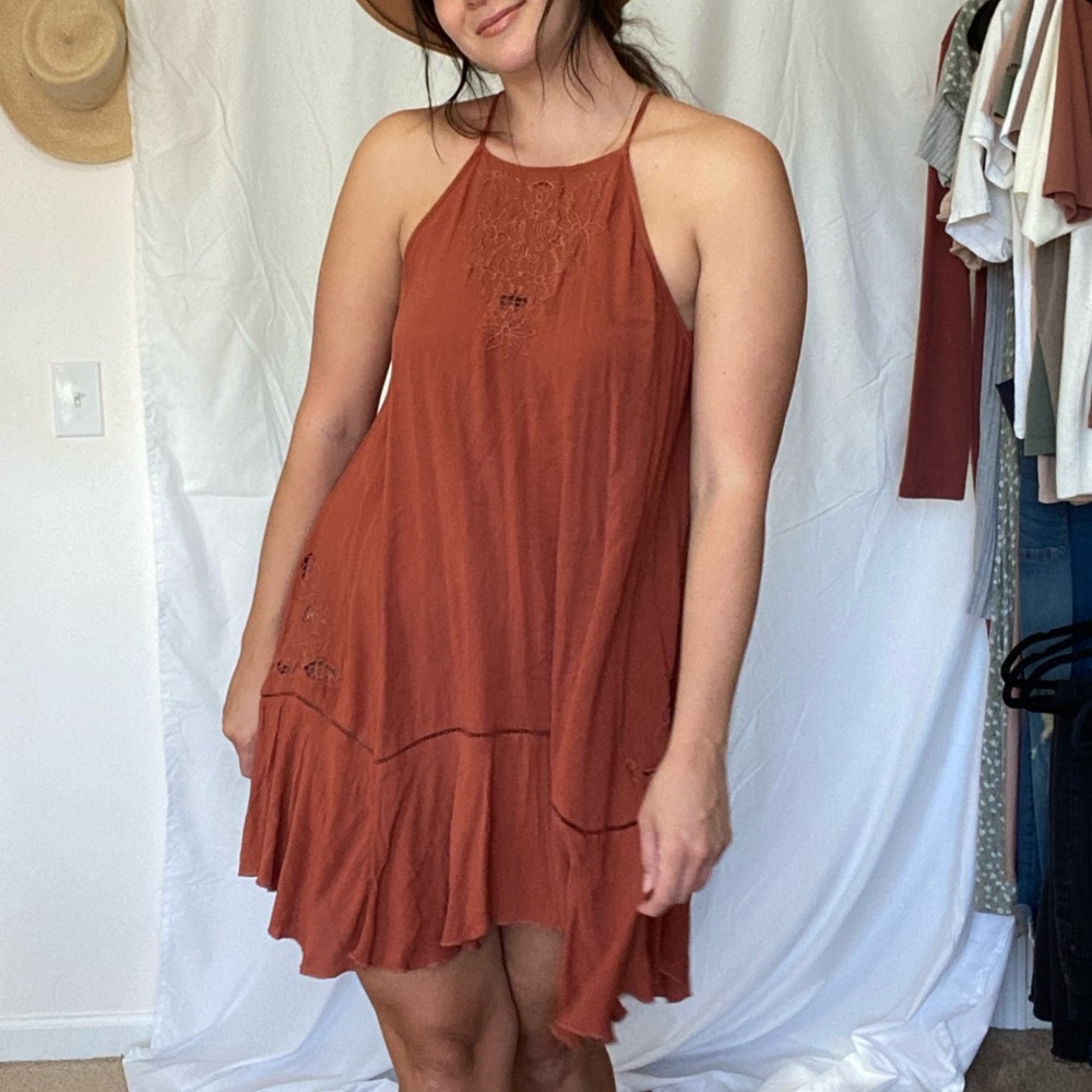 Strappy dress with floral embroidered detail